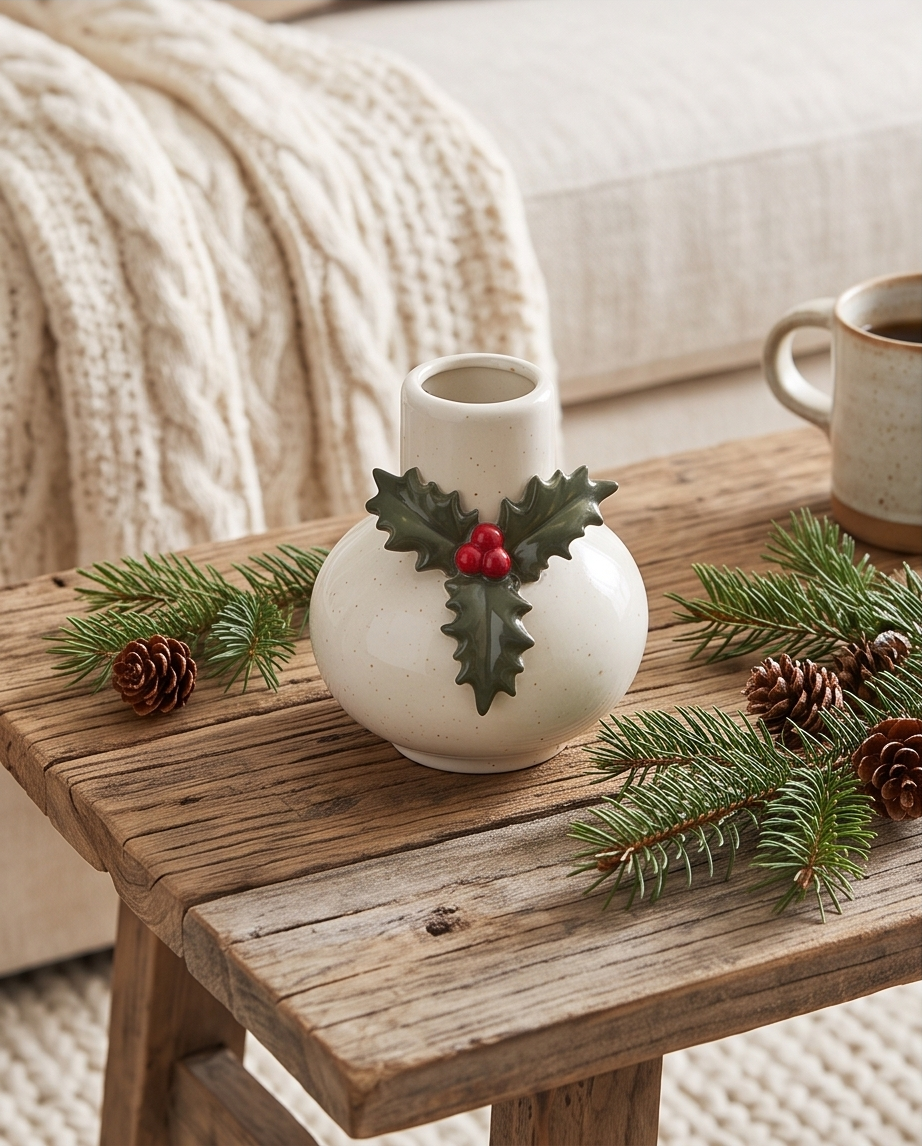 Festive Bubble Holly Flower Vase - 10cm