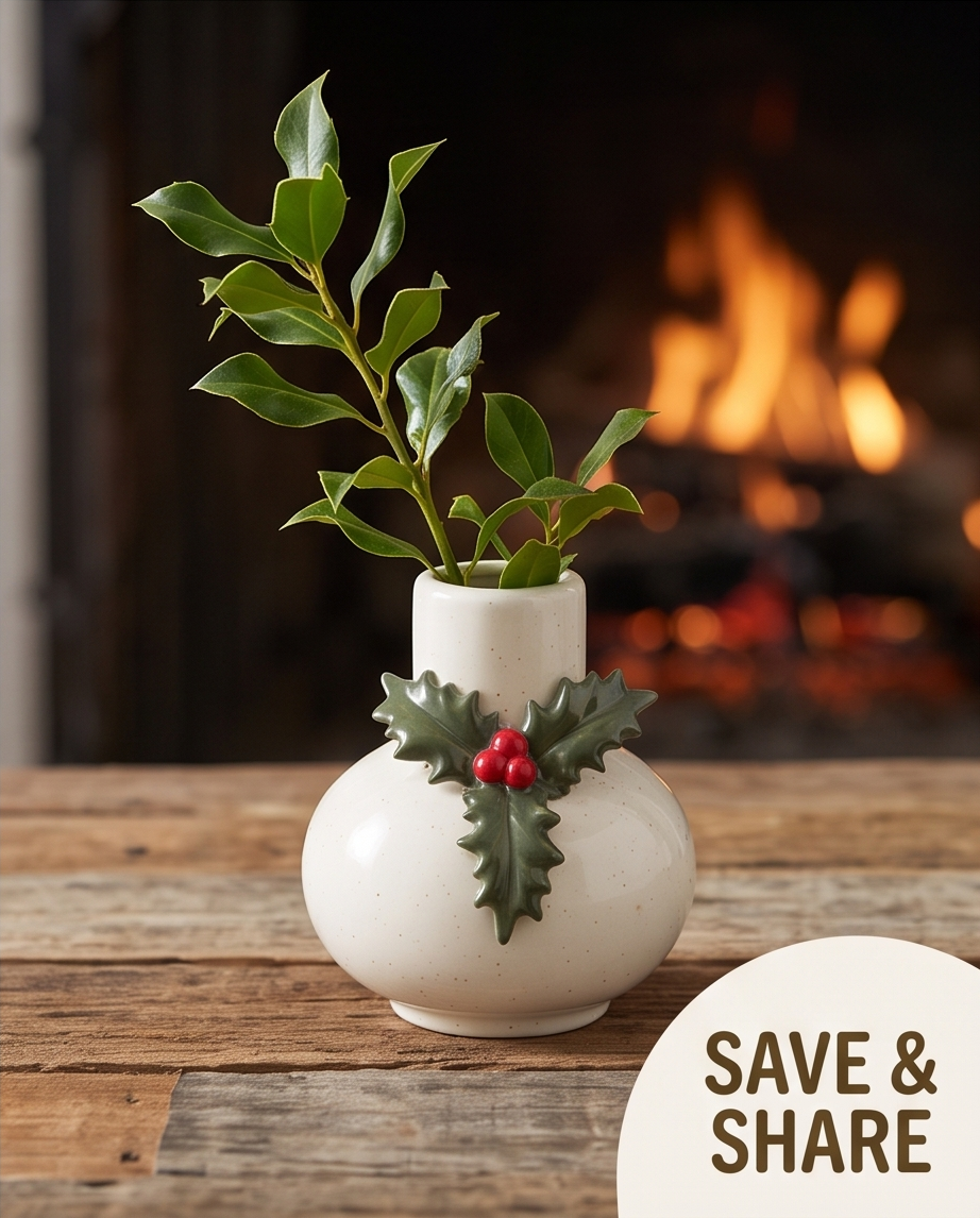 Festive Bubble Holly Flower Vase - 10cm