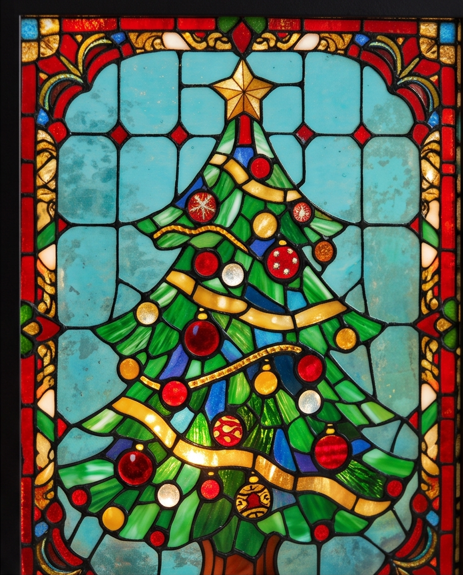 Stained Glass Window Christmas Tree Tea Light Holder