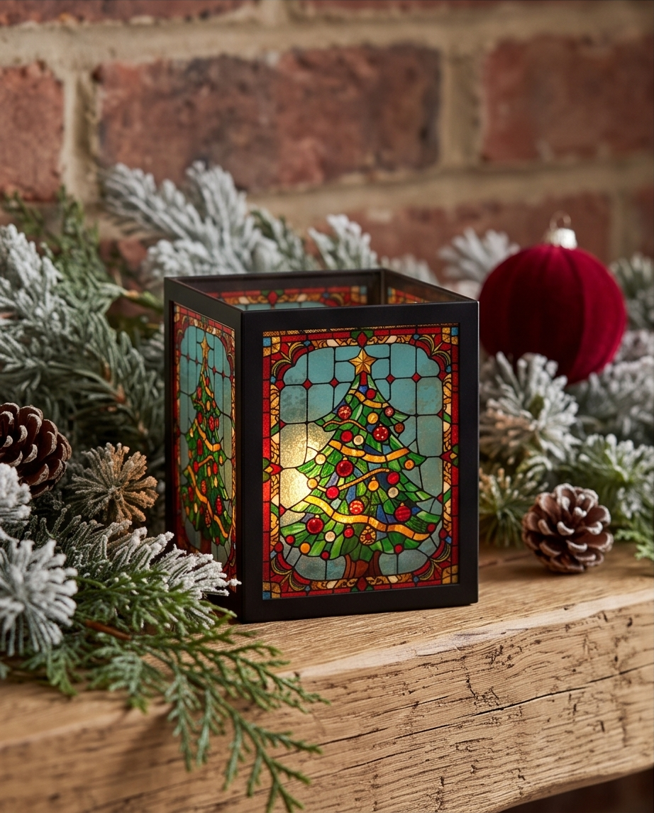 Stained Glass Window Christmas Tree Tea Light Holder