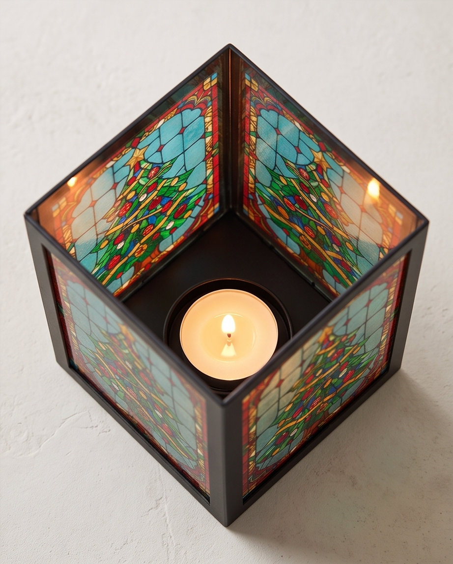 Stained Glass Window Christmas Tree Tea Light Holder
