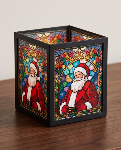 Stained Glass Window Santa Tea Light Holder