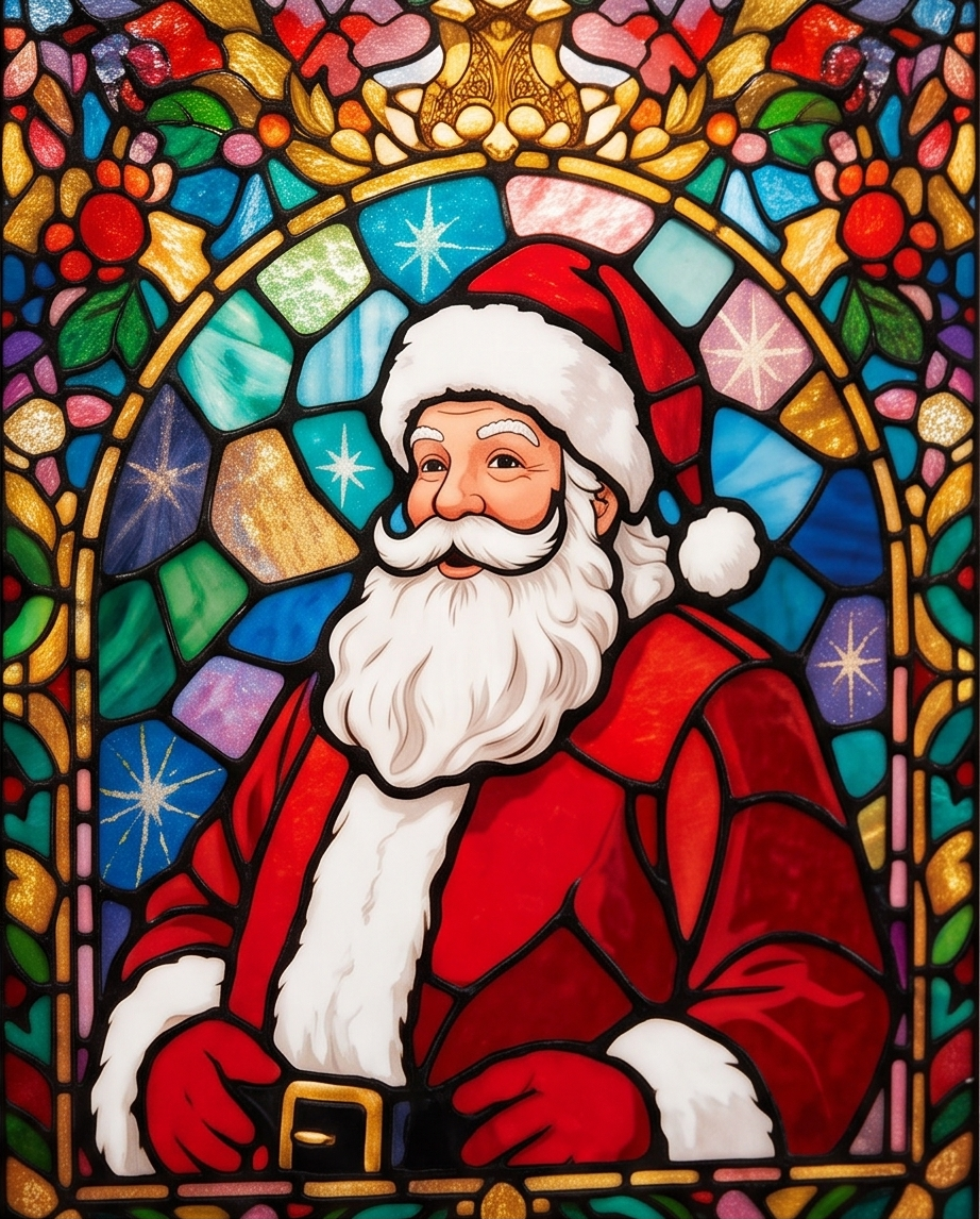 Stained Glass Window Santa Tea Light Holder