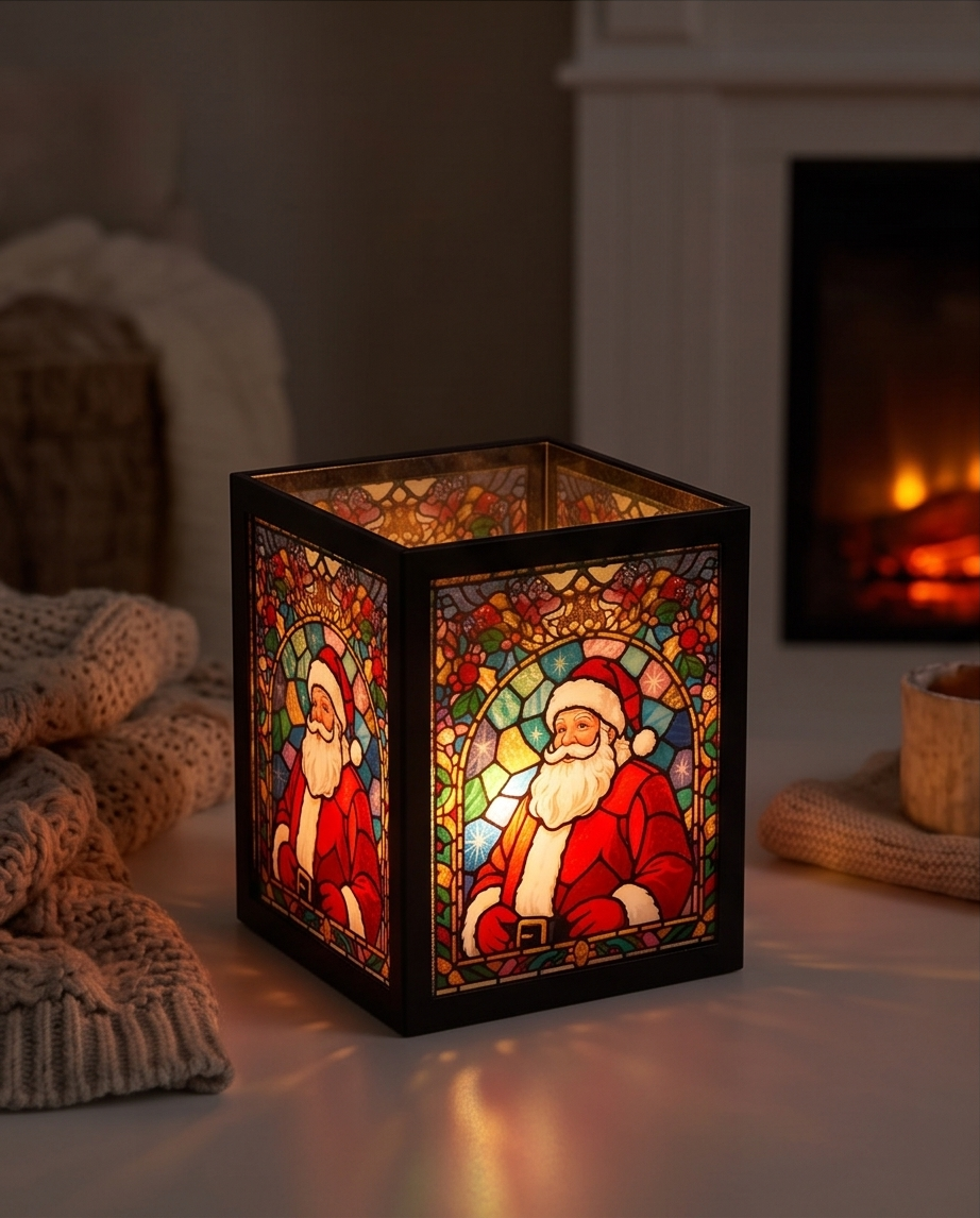 Stained Glass Window Santa Tea Light Holder