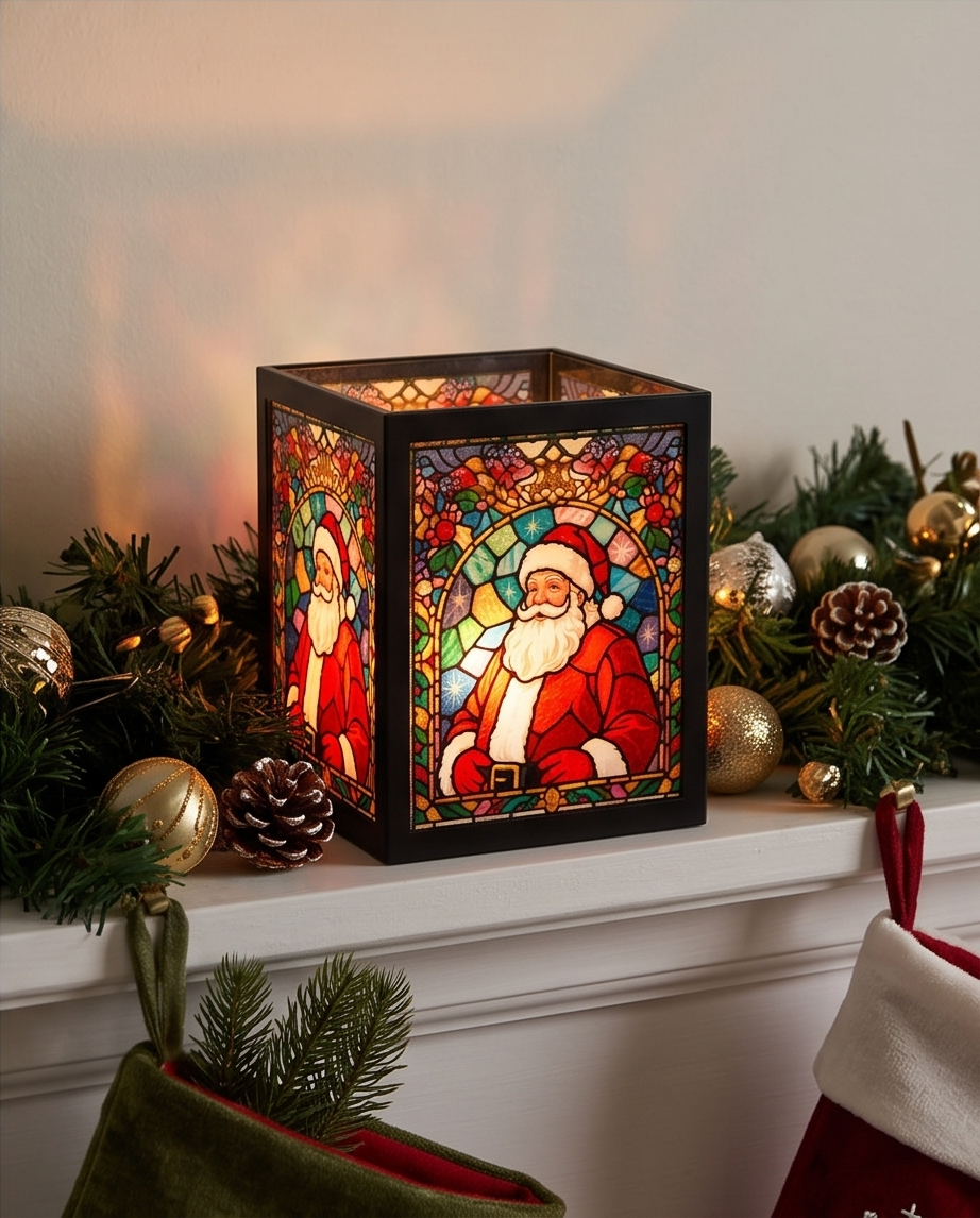 Stained Glass Window Santa Tea Light Holder