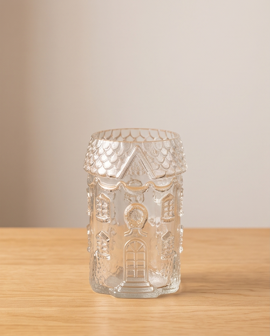Glass Gingerbread House Flower Vase