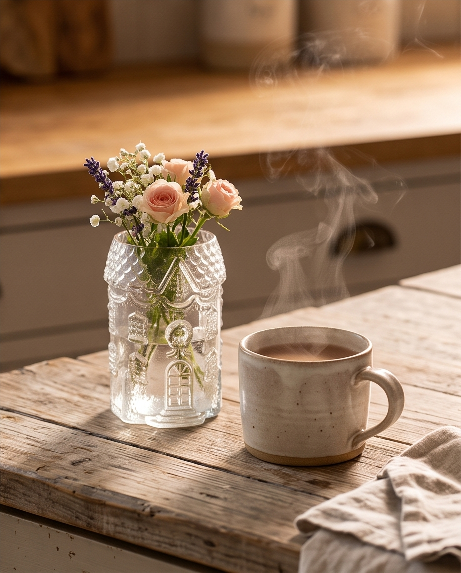 Glass Gingerbread House Flower Vase