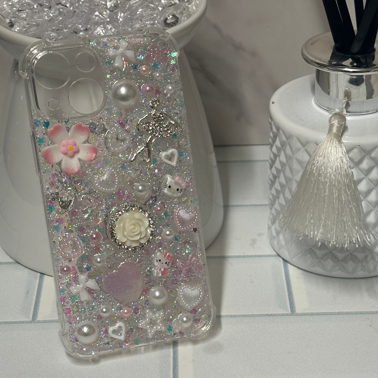 iPhone 13 Mini Customised Case - White Ballerina Rose