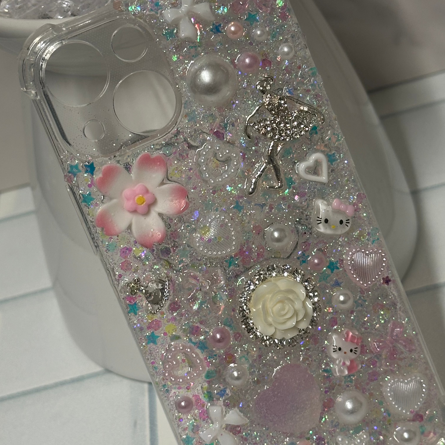 iPhone 13 Mini Customised Case - White Ballerina Rose