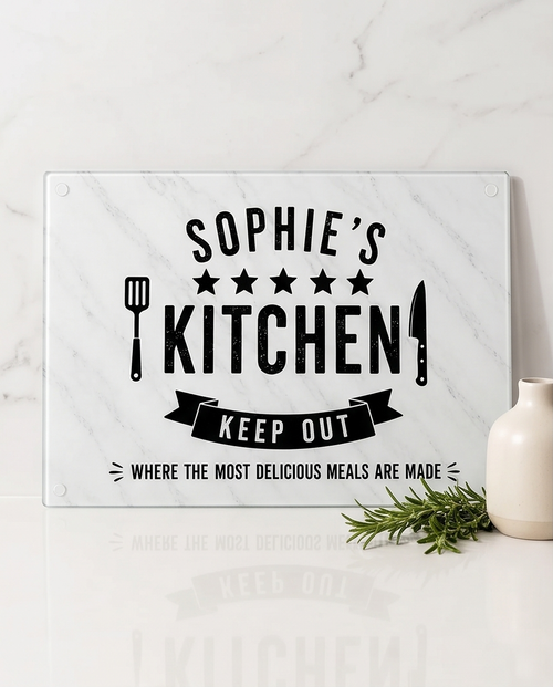 5 Star Kitchen Personalised Glass Chopping Board - Small or Large