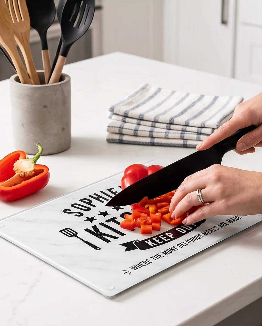 5 Star Kitchen Personalised Glass Chopping Board - Small or Large