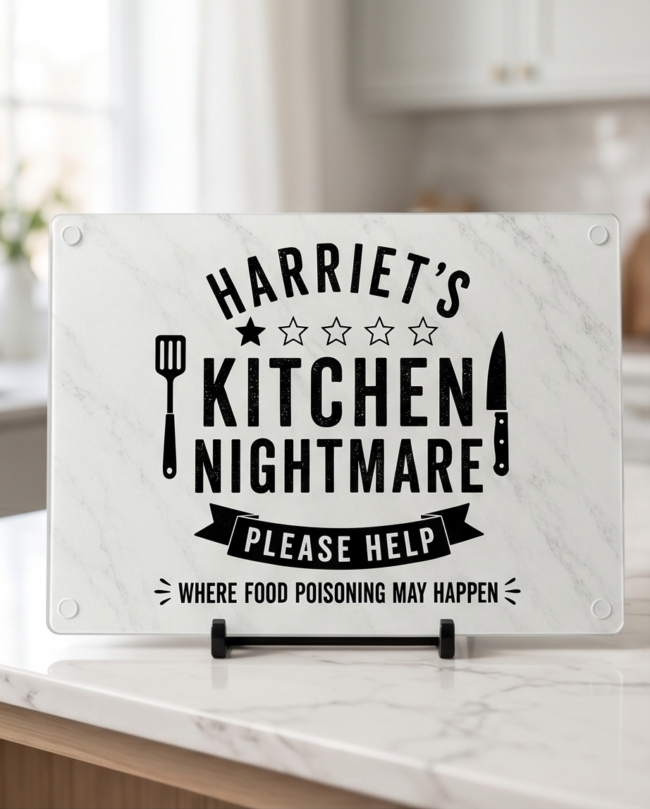 Kitchen Nightmares Personalised Glass Chopping Board - Small or Large