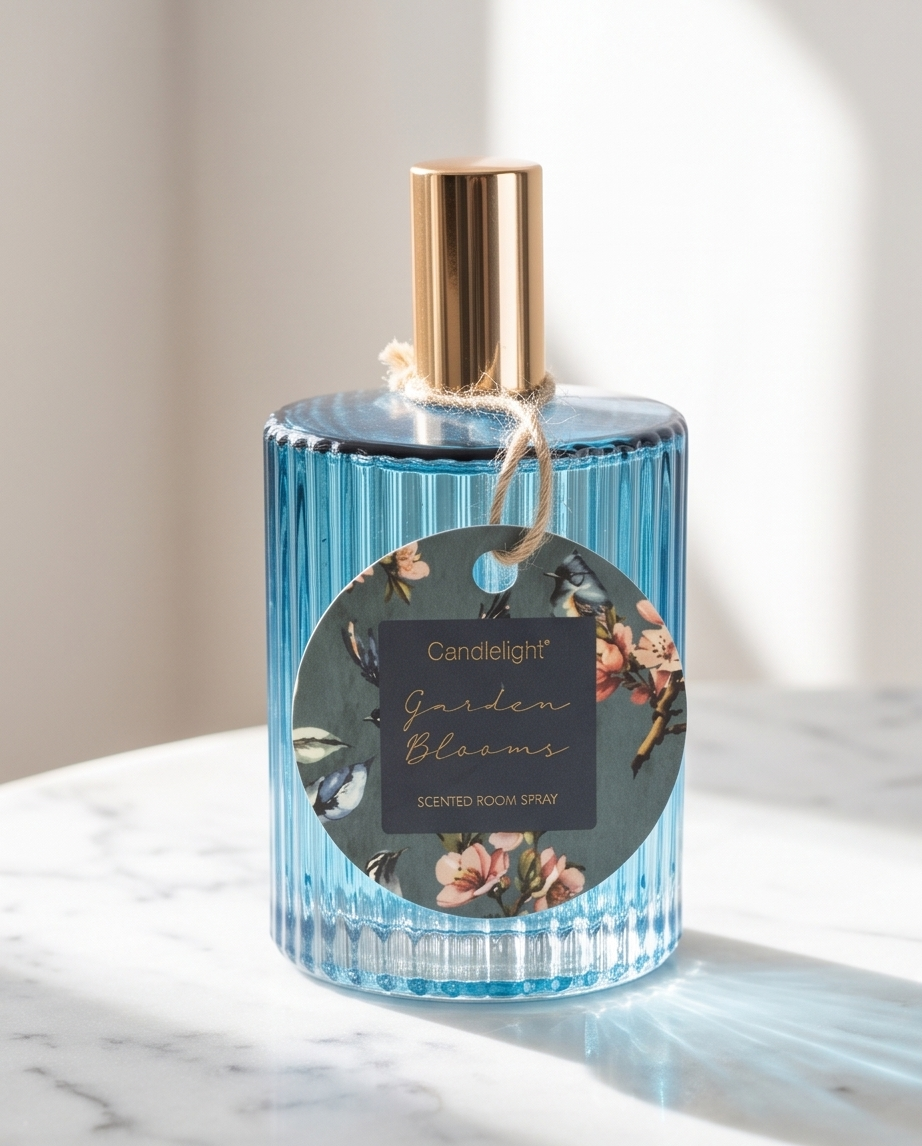 Ridged Glass 100ml Room Spray - Blue Garden Blooms