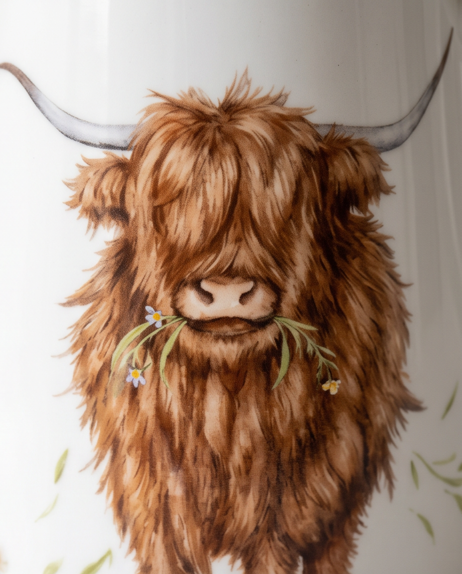 Highland Cow White Flower Jug Vase