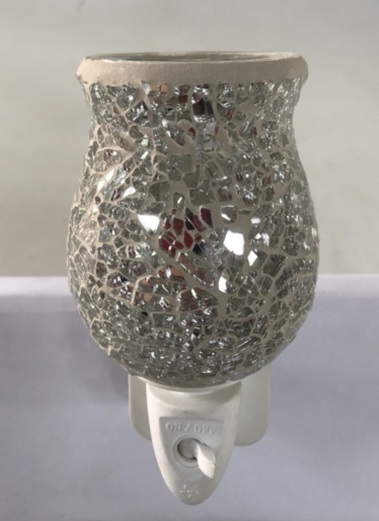 Coloured Glass Mosaic Light Up PLUG IN Electric Oil Burner - Silver Mosaic