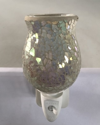 Coloured Glass Mosaic Light Up PLUG IN Electric Oil Burner - White Mosaic