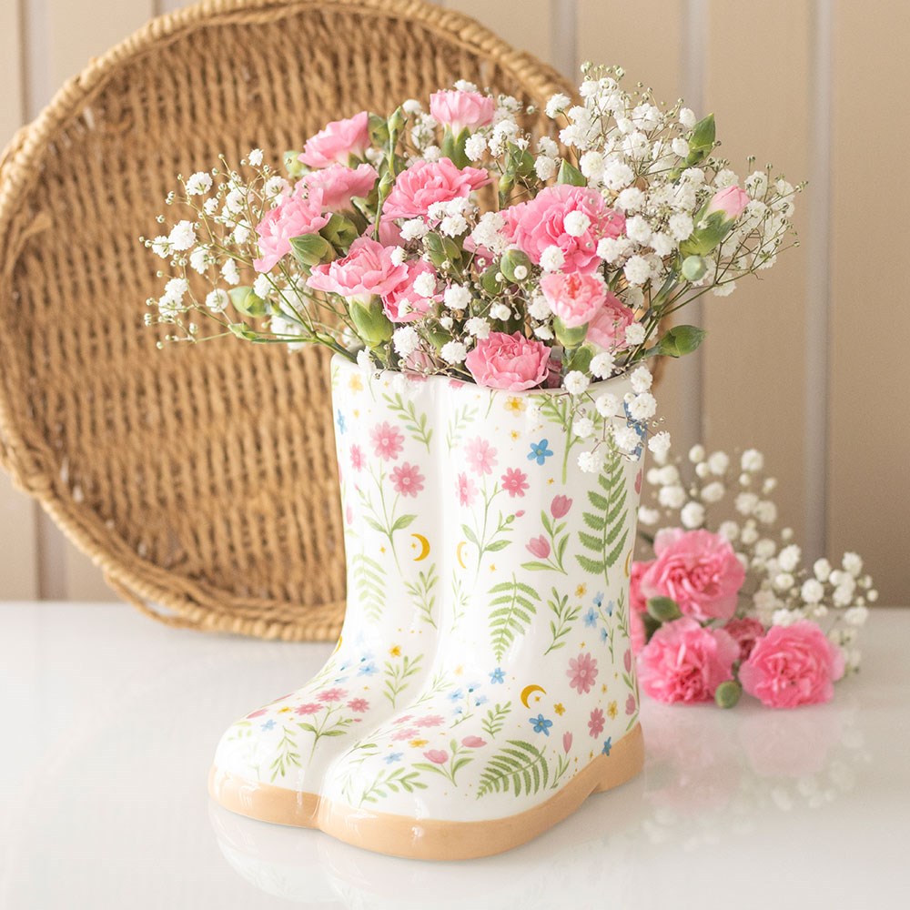 Luna Bloom Floral Print Welly Boot Planter / Vase