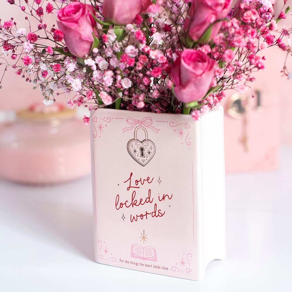 Love Locked in Words Book Shaped Flower Vase