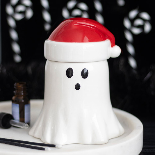 CHRISTMAS / HALLOWEEN - Ghost with Santa Hat Oil Burner / Wax Melter