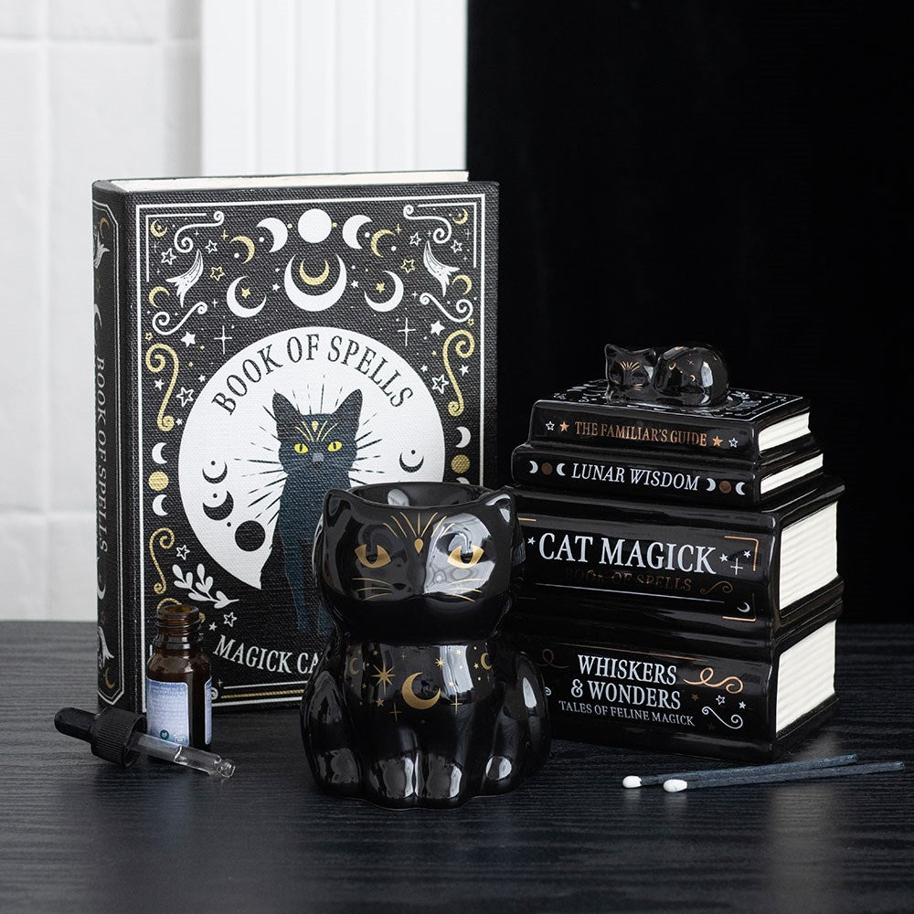 Black Cat Magick Book Stack -  Oil Burner / Wax Melter