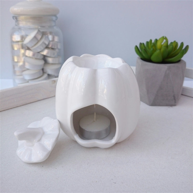 Tall White Pumpkin Oil Burner/Wax Melter - White