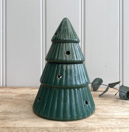 CHRISTMAS - Reactive Glaze Christmas Tree  Oil Burner/Wax Melter -GREEN