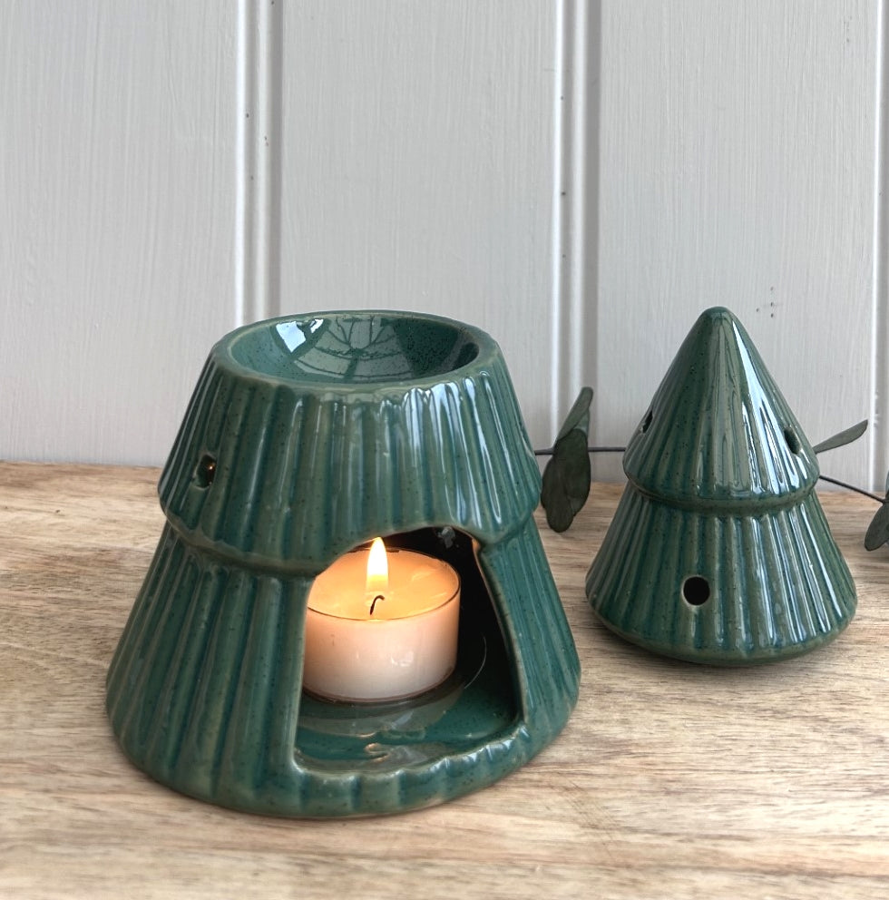 CHRISTMAS - Reactive Glaze Christmas Tree  Oil Burner/Wax Melter -GREEN