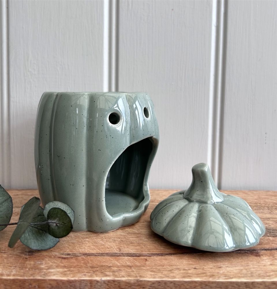 HALLOWEEN Sage Green Speckled Pumpkin Oil Burner/Wax Melter