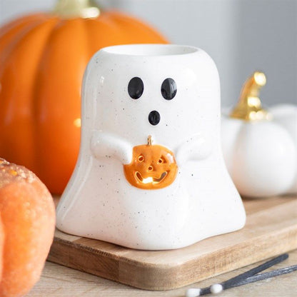 HALLOWEEN Ghost & Pumpkin Oil Burner/Wax Melter - White & Orange