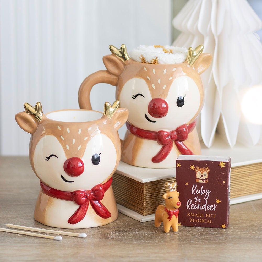 Cute Ruby Reindeer Ceramic - Oil Burner / Wax Melter