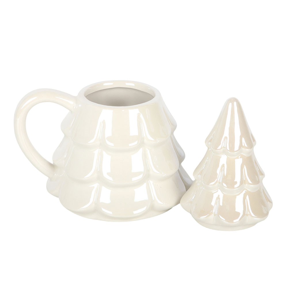 Irridescent Fir Tree Lidded Mug with Snowflake Spoon