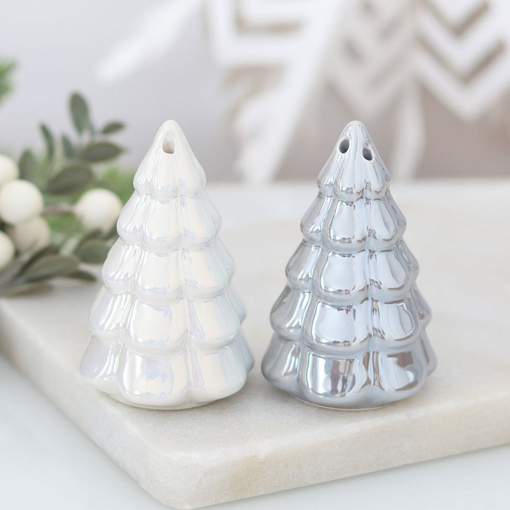 Irridescent White and Grey Tree Salt and Pepper Shakers