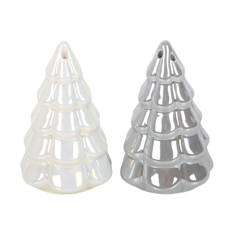 Irridescent White and Grey Tree Salt and Pepper Shakers