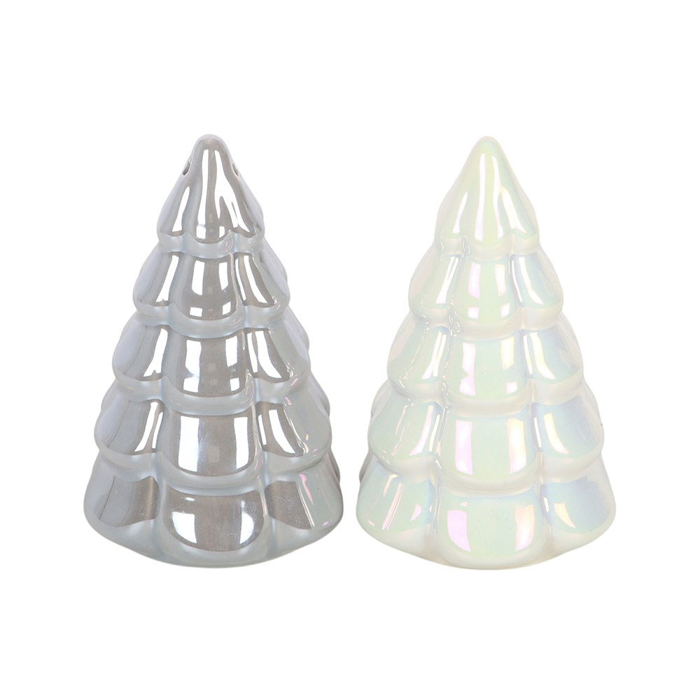 Irridescent White and Grey Tree Salt and Pepper Shakers