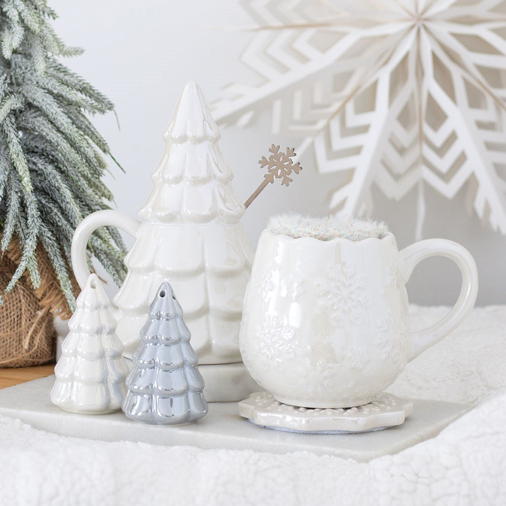 Irridescent White and Grey Tree Salt and Pepper Shakers