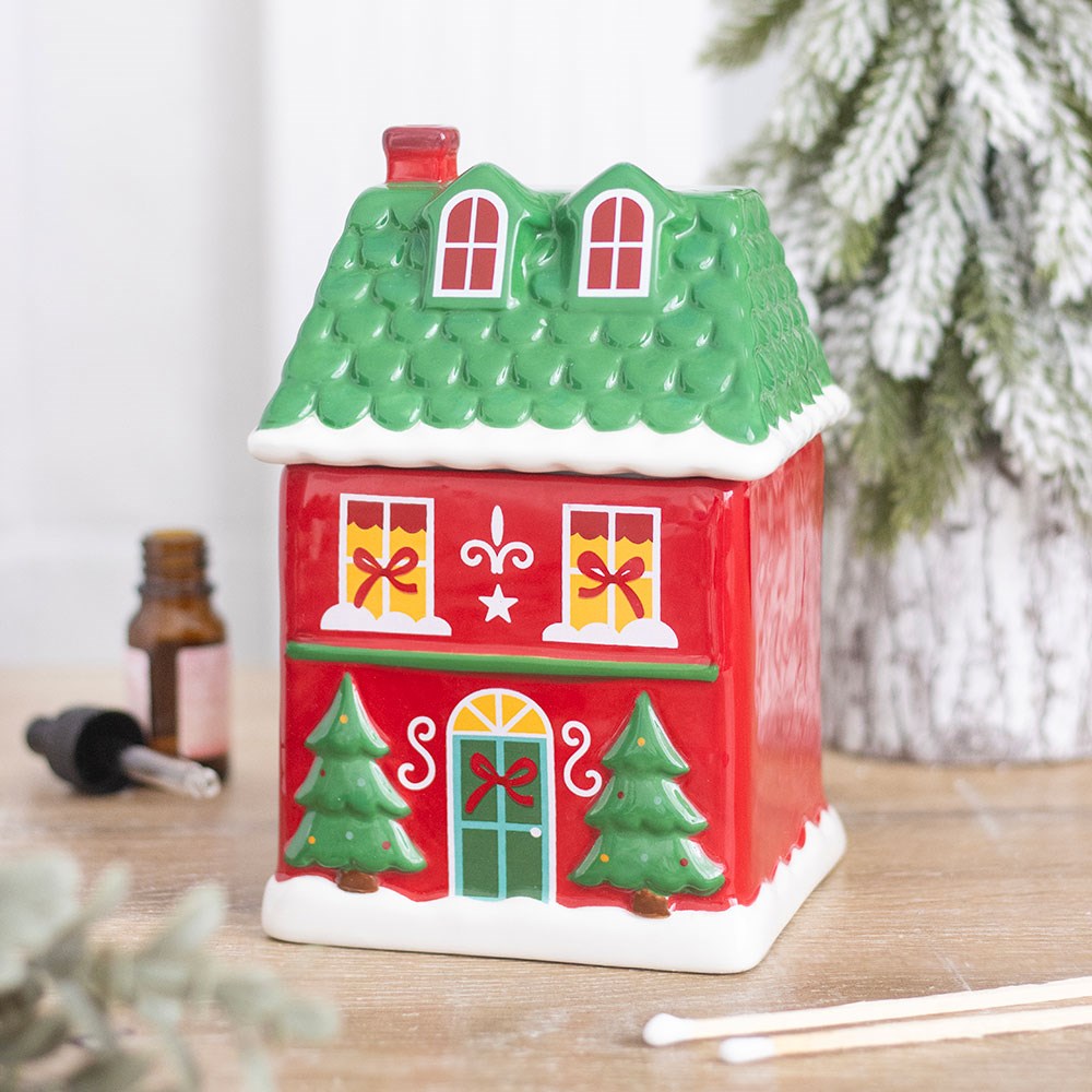 Red Christmas House Oil Burner / Wax Melter
