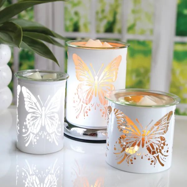 Tealight Wax Melter and Candle Holder - White & Gold Silhouette Melter BUTTERFLY - Oil Burner / Wax Meler