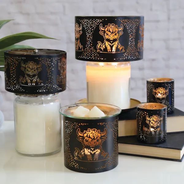 Tealight Wax Melter and Candle Holder - Black & Gold Silhouette Melter Highland Cow - Oil Burner / Wax Meler
