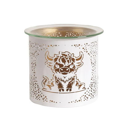 Tealight Wax Melter and Candle Holder - White & Gold Silhouette Melter Highland Cow - Oil Burner / Wax Meler