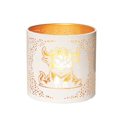 Tealight Wax Melter and Candle Holder - White & Gold Silhouette Melter Highland Cow - Oil Burner / Wax Meler