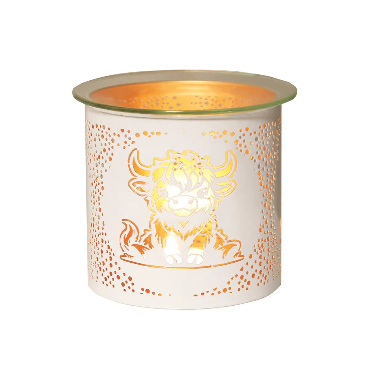Tealight Wax Melter and Candle Holder - White & Gold Silhouette Melter Highland Cow - Oil Burner / Wax Meler