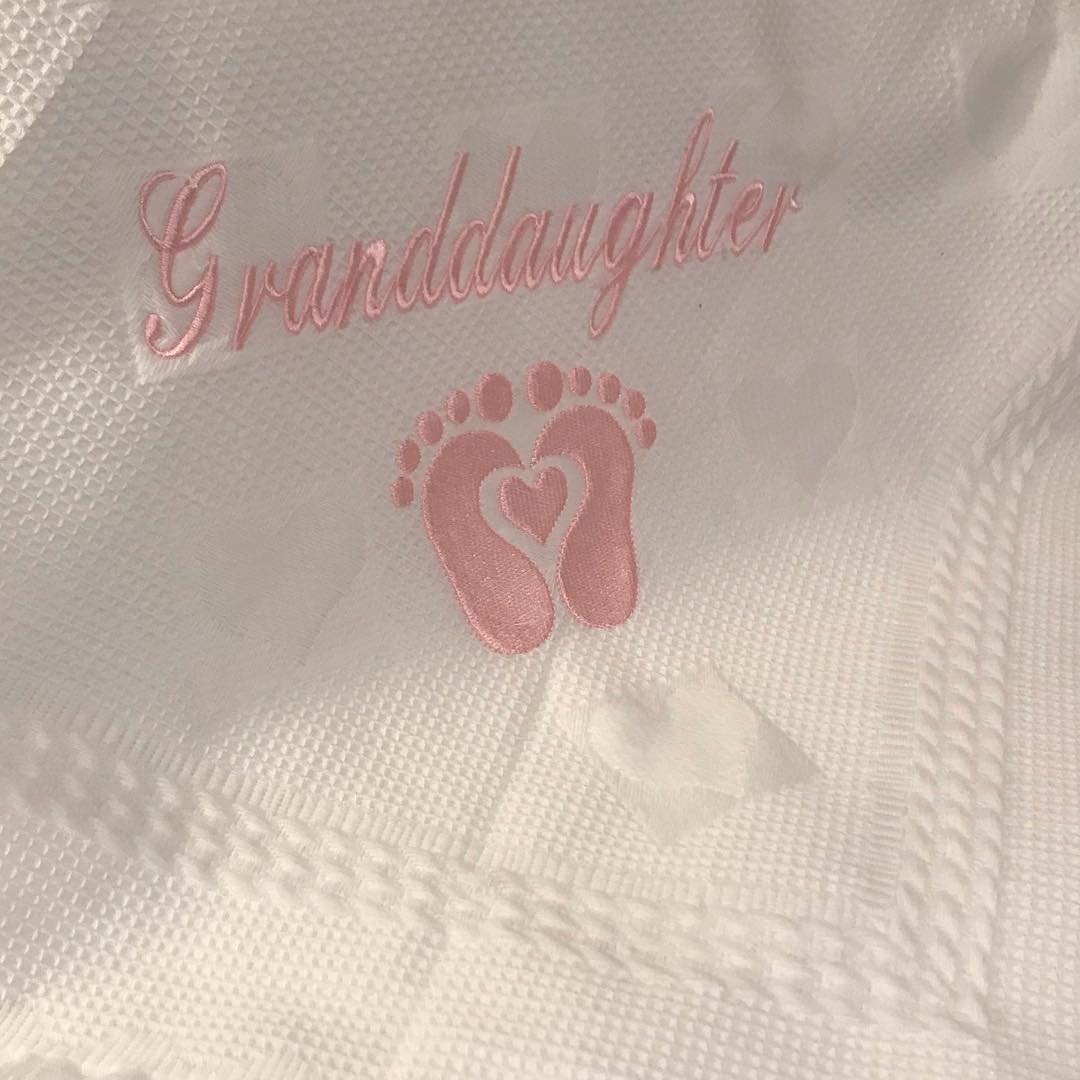 Personalised Name Baby Feet Shawl / Blanket Embroidered Gift / Baby Blankets