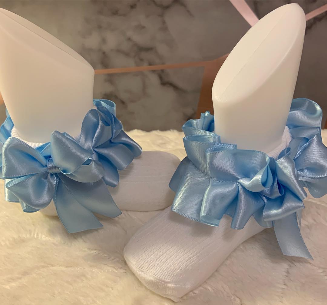 Full Satin Baby Girls / Children's Satin Bow Ankle Socks - Sizes 0-0 to 12-3