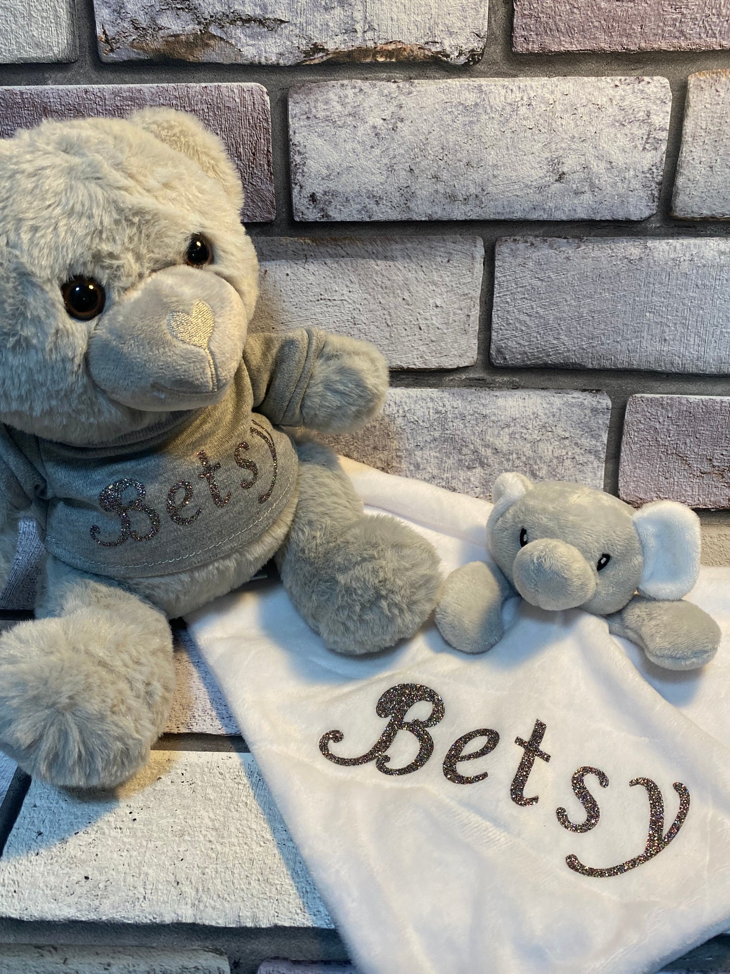 Personalised White & Grey Teddy Bear & Comforter Set